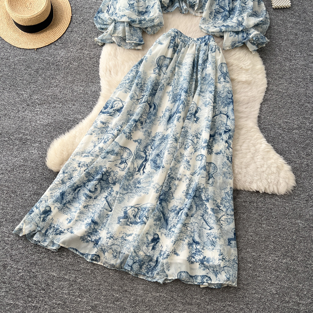 Completo due pezzi donna stampa floreale gonna in tulle autunno_voghion.com