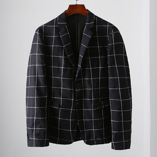 Clearance 100 Linen Breathable Casual Suit Men's Spring and Autumn Single Slim Fit Plaid Blazer 303051