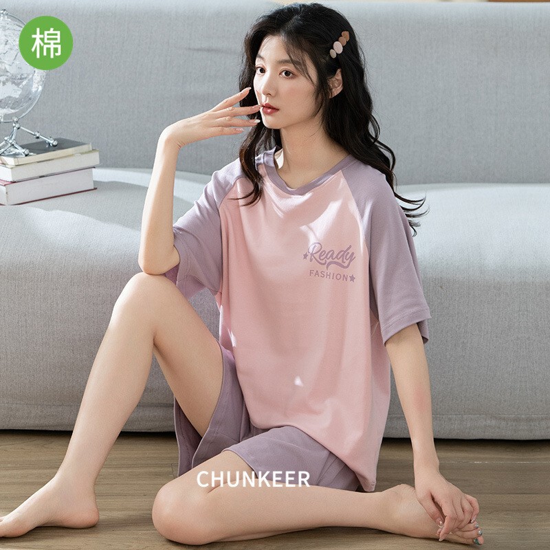 Summer Pajamas Cotton Women's Korean Short-sleeved Shorts Cotton suit Women's Summer Little Women's plus size Home Wear Batch