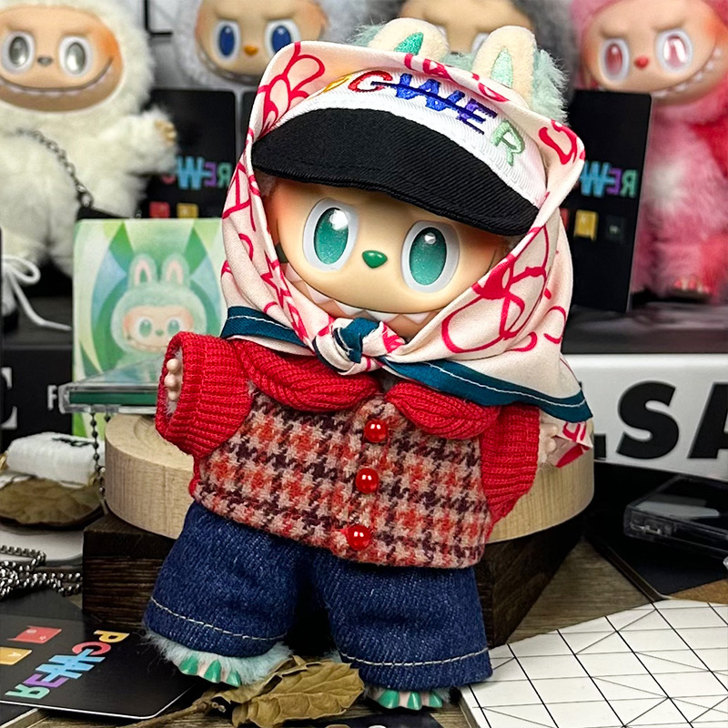 仅衣服适用Labubu娃衣一二三代拉布布17厘米15权志龙GD同款千鸟格|undefined