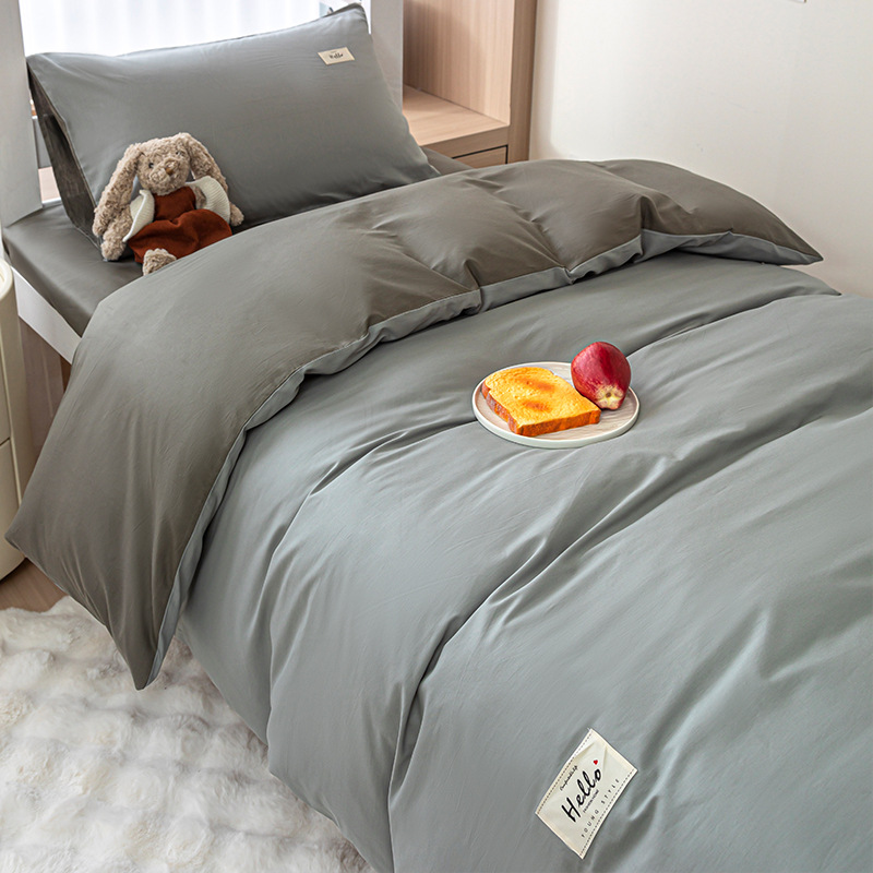 Cama de dormitorio de un solo estudiante de algodón de tres piezas, funda de edredón de algodón simple, sábana, sábana, ropa de cama de cuatro piezas