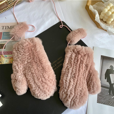 獭兔毛手套女士冬季皮草手套可爱韩版兔毛绒保暖连指弹力网手套