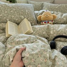 A类软糯双层纱碎花褶皱床单被套四件套床上学生宿舍三件套外贸