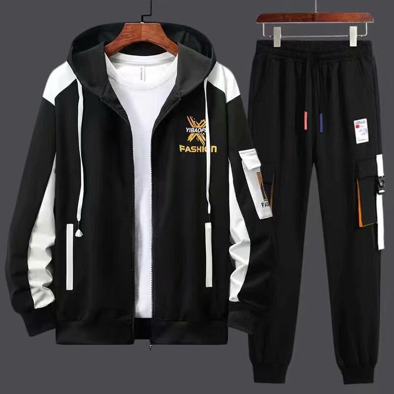 Hooded cardigan sweater suit men's spring and autumn new trendy handsome thin coat youth Casual Male student set Hooded cardigan sweater suit men's spring and autumn new trendy handsome thin coat youth Casual Male student set