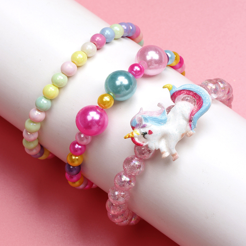Cartoon Style Unicorn Plastic Beaded Bracelets