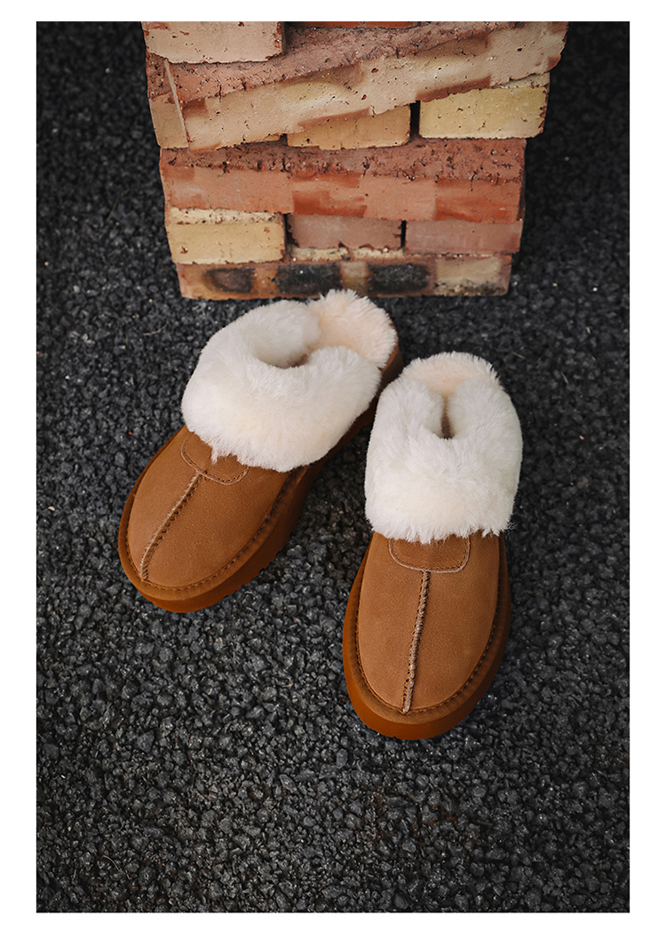 Papuci pufoși cu talpă groasă, din blană nouă, cizme de zăpadă pentru femei, pentru a se încălzi și a se proteja de alunecarea din bumbac._voghion.com