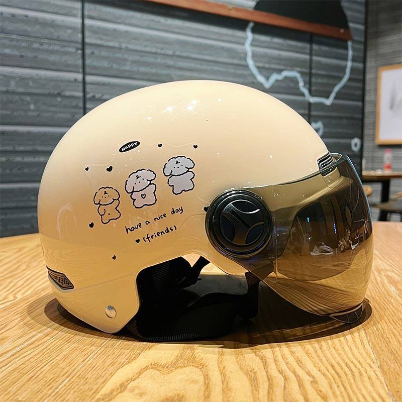 Cute Puppy Helmet, New National Standard 3C Certified Electric Vehicle Safety Helmet, Cartoon Simple Style, Women's Motorcycle Safety Helmet
