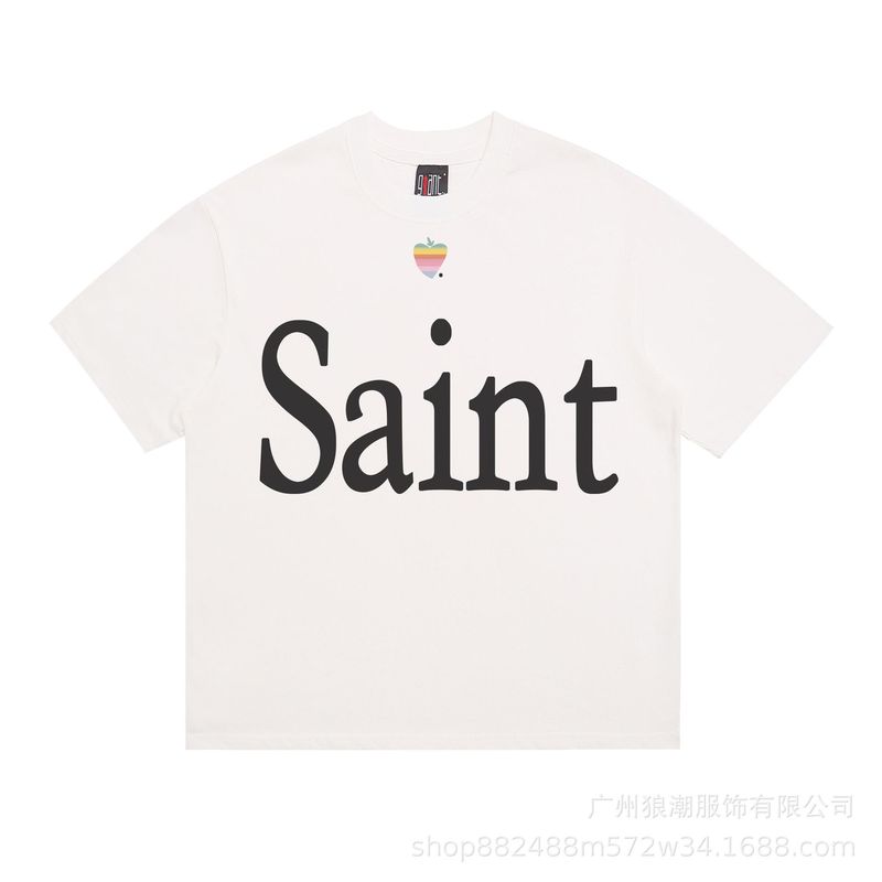 25美潮Saint Michael复古街潮男女同款短袖宽松印花水洗做旧T恤|undefined