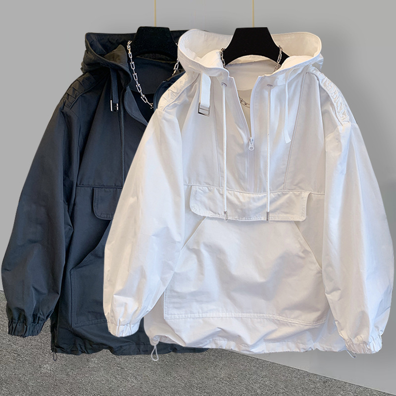 Veste à capuche tendance pour hommes et femmes, vêtements de travail amples tendance de grande rue, coupe-vent au design de niche_voghion.com