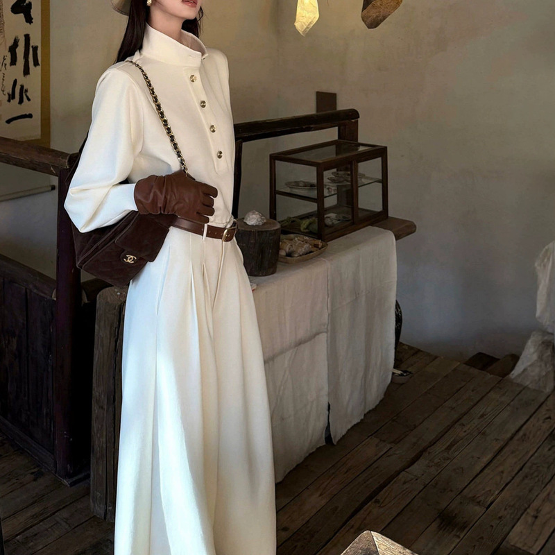 Youwei [New York Souvenir] White Top for Women, Early Autumn Slimming Straight Wide-Leg Pants Two-Piece Set