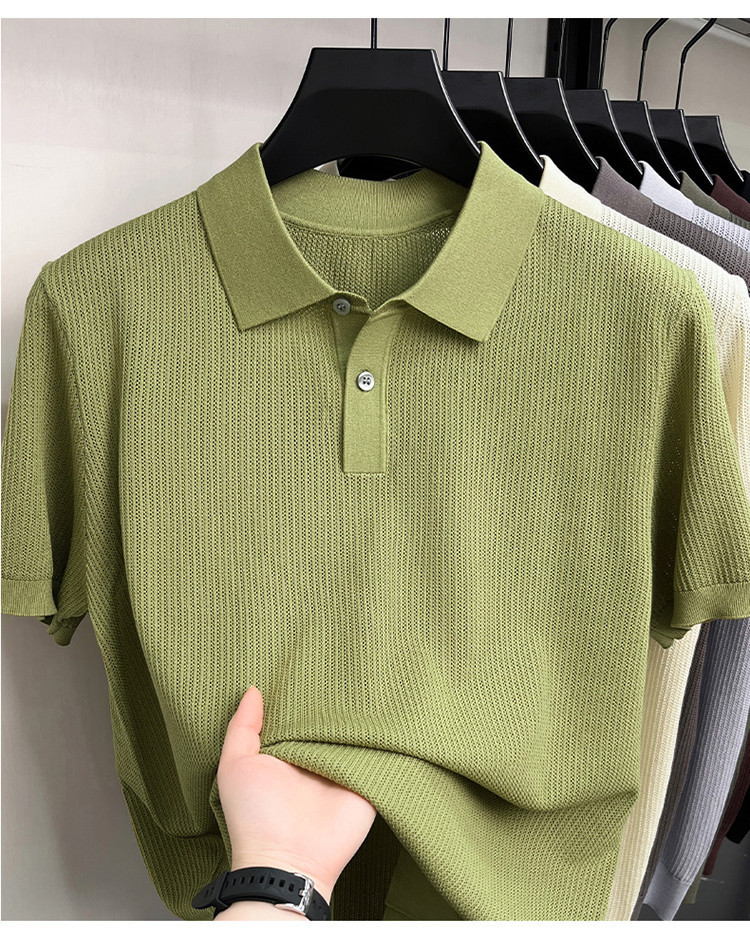 Men's High End Modal Breathable Cooling Collar Polo Shirt New Summer Short Sleeve Knitted T-Shirt Comfortable Fashion Top_viptrois.com