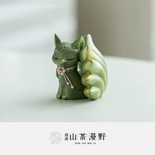 九尾狐国潮文创茶宠造景摆件精品小灵狐宠物青砂石鱼缸造景送礼