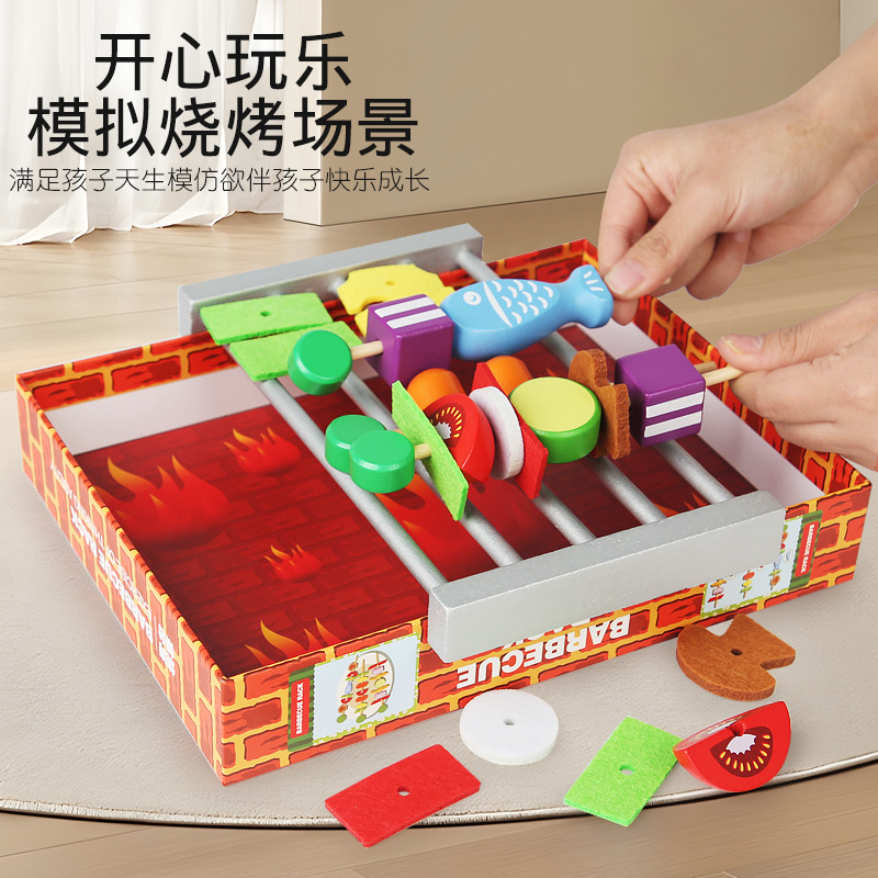 Niños de madera mini simulación parrilla juego de parrilla juego de regalos para cocinar chicas juguetes caseros