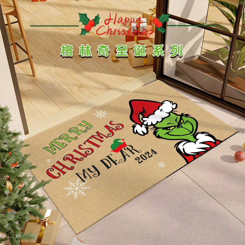 Nueva alfombra de puerta Grinch de Navidad Estera decorativa de Nochebuena Alfombra de piso de la generación del pelo del Amazonas Alfombra de piso