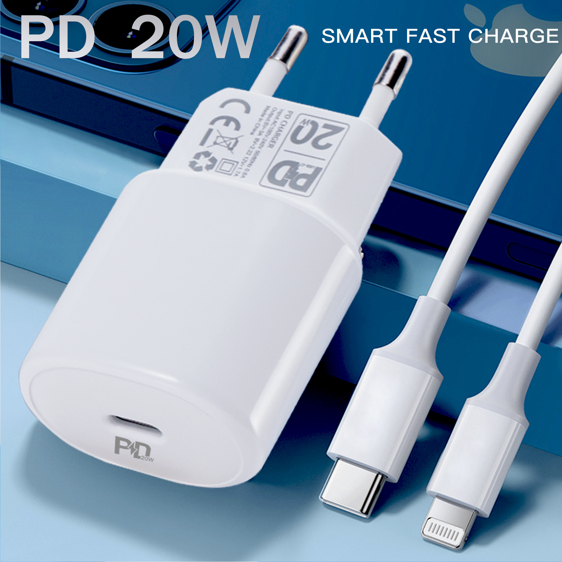 PD20W充电器快充充电头20w双口QC3.0+PD英澳规快充充电器