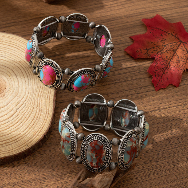 Vintage distressed turquoise elastic bracelet, ethnic style beaded bracelet, western cowboy bohemian jewelry wholesale Vintage distressed turquoise elastic bracelet, ethnic style beaded bracelet, western cowboy bohemian jewelry wholesale