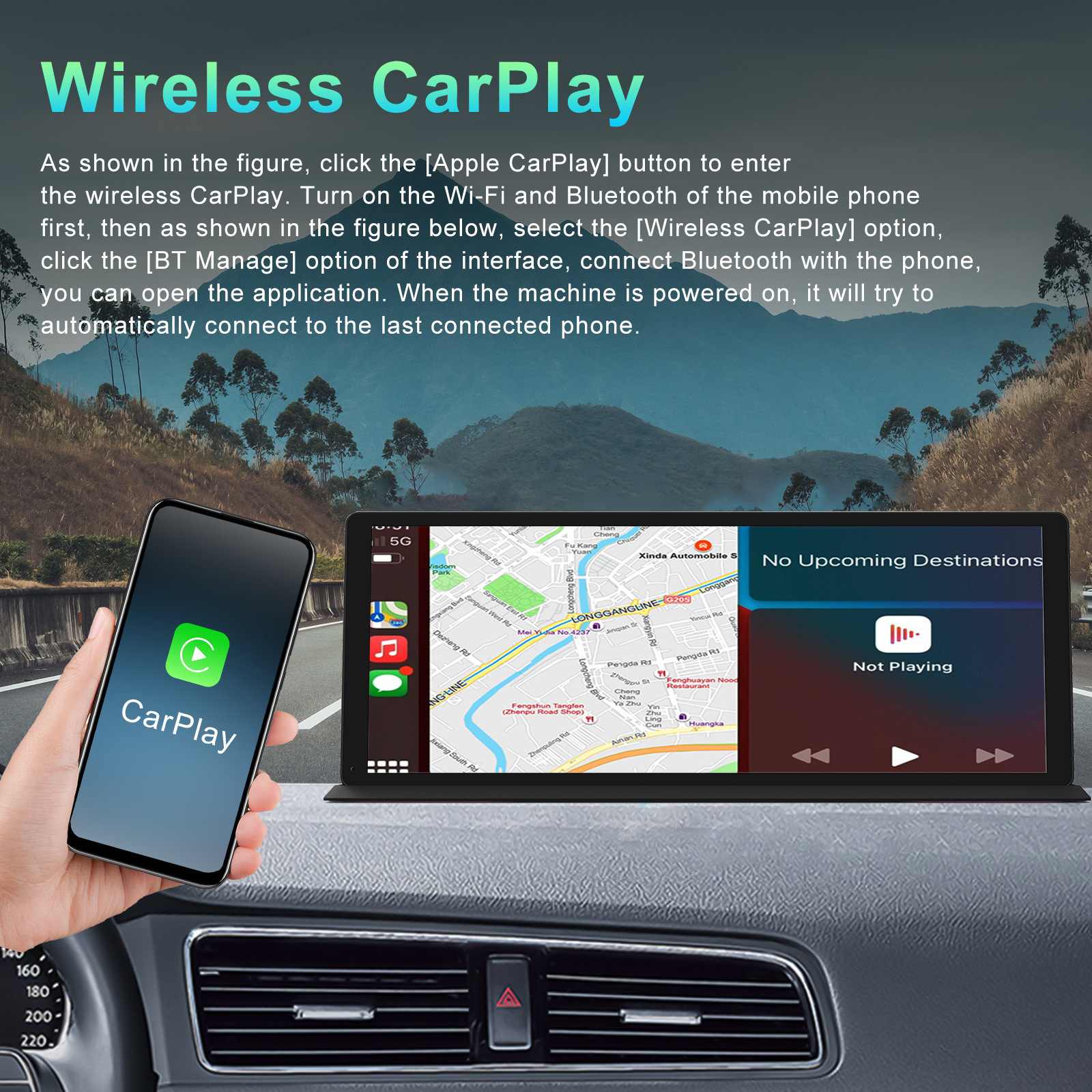 10.26inch Large-Screen Center Console Carplay Android Auto Screen Mirroring 4K Dash Cam 1080P Reversing Camera B