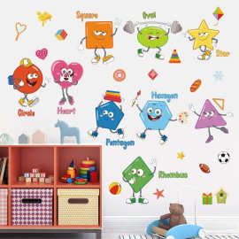 Cartoon Geometric Shape Wall Sticker 早教卡通多边形表情墙贴