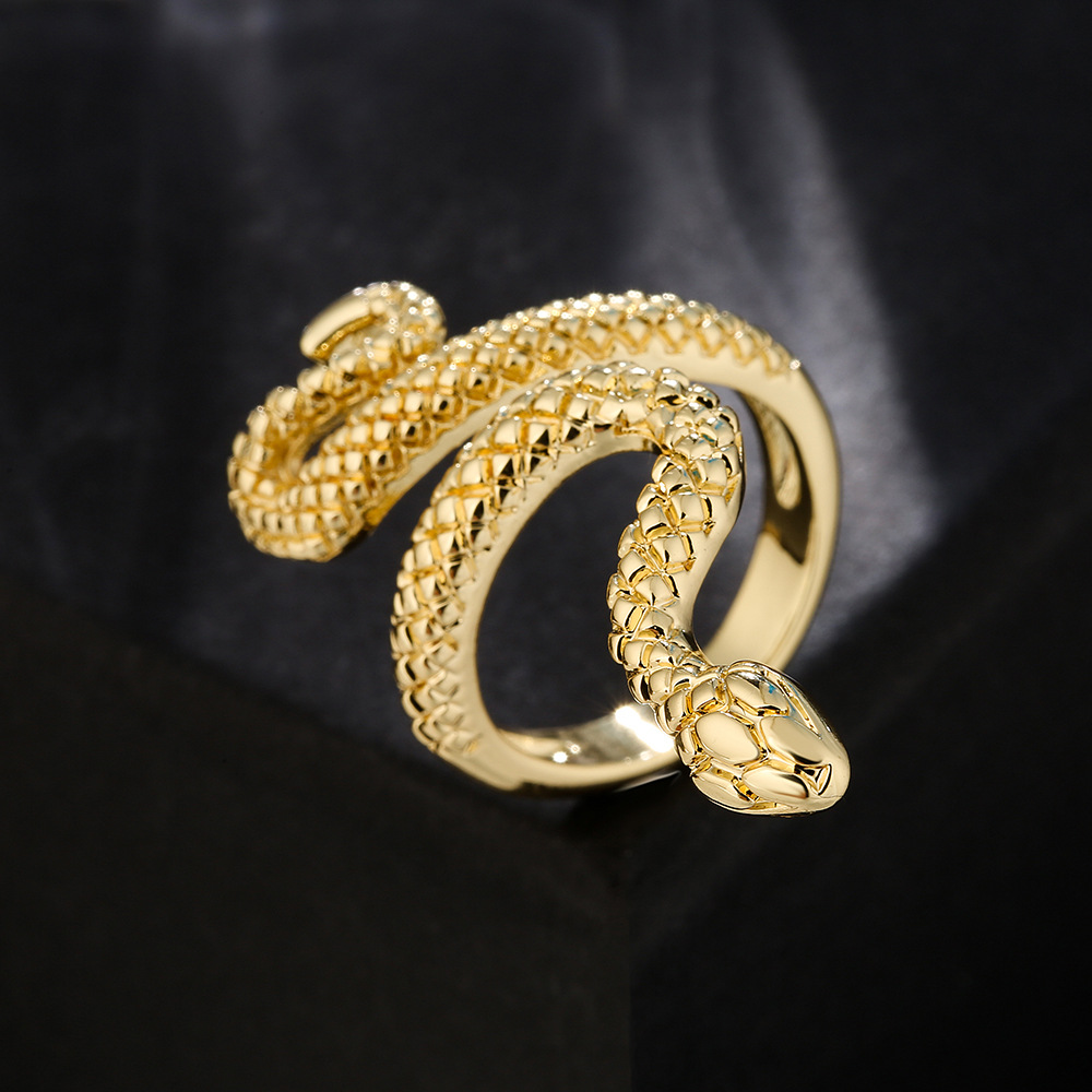 Fashion Copper 18K Gold Zircon Snake Shaped Geometric Open Ring