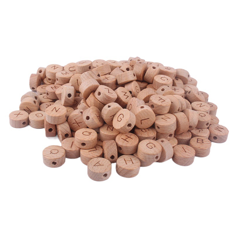 15mm redondo 26 letras inglesas haya joyería tesoro nombre palabra DIY chupete cadena mordedor pulsera DIY Accesorios