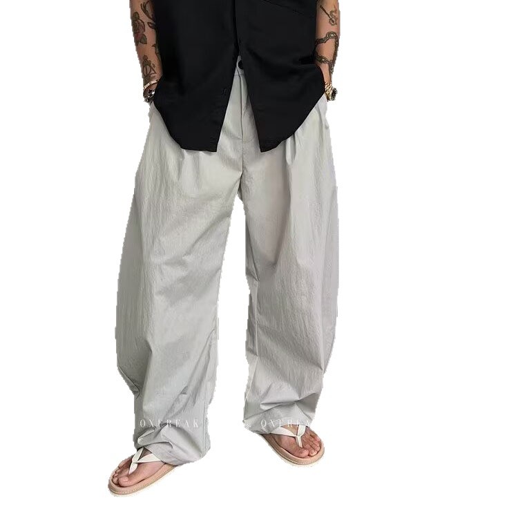 Crypto Taslong pantalones de trapeador de pierna ancha con sensación de caída, pantalones casuales sueltos delgados de verano para hombres, comercio exterior transfronterizo de moda al por mayor