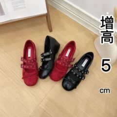 内に高くなった女性靴リベット一字バレエ靴付き女性2025春の新型フランス蝶ネクタイ丸頭平底靴