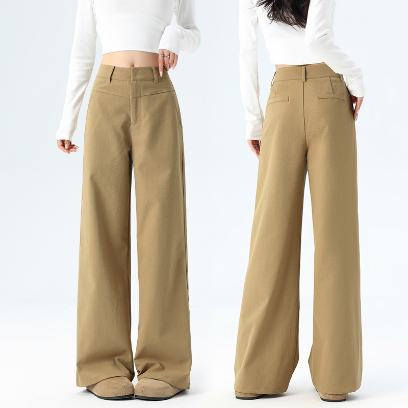 Khaki Wide-Leg Pants for Women 2026 Spring New High-Waisted Slim-Fit Suit Pants Casual Straight-Leg Pants