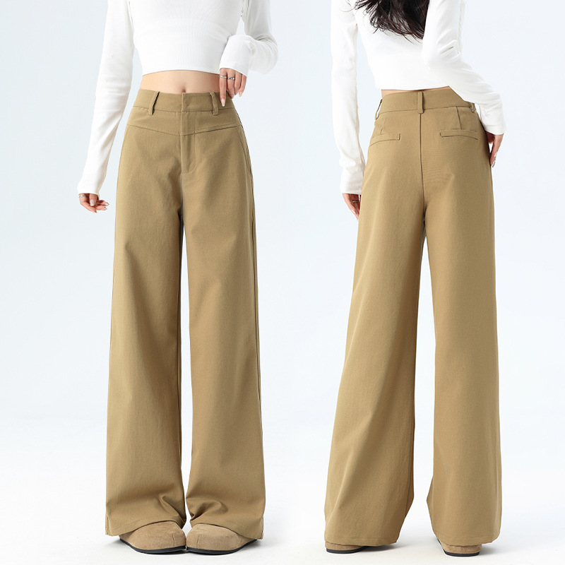 Khaki Wide-Leg Pants for Women 2026 Spring New High-Waisted Slim-Fit Suit Pants Casual Straight-Leg Pants