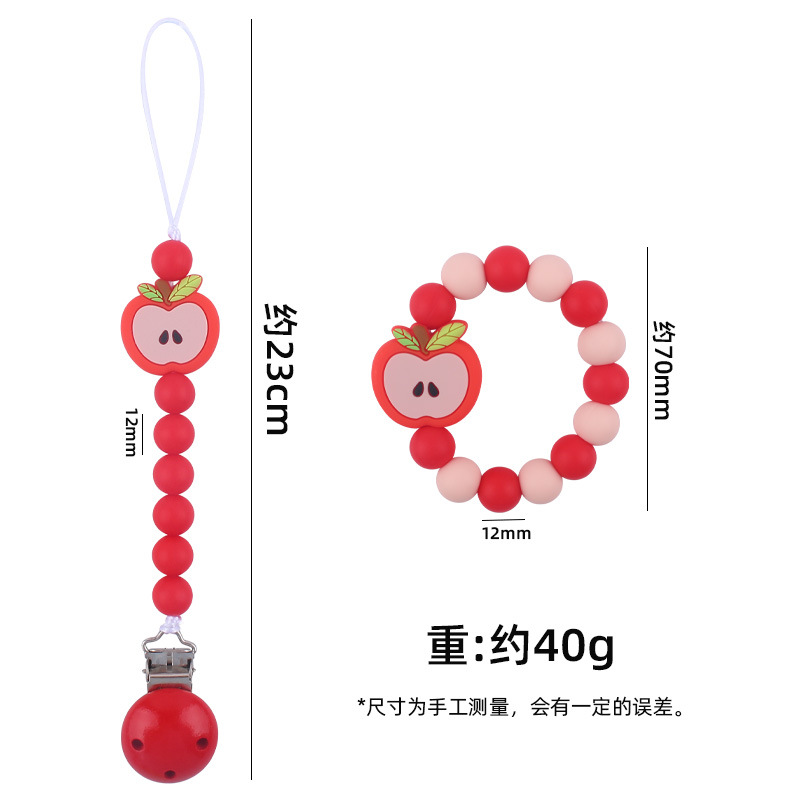 Nuevo bebé dibujos animados silicona Apple chupete cadena calmante bebé silicona mordedor pulsera juguete conjunto de dos piezas
