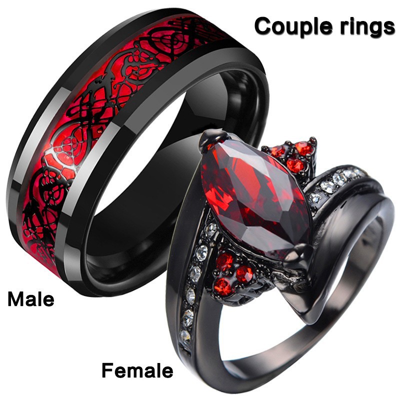 Jiuqin Jewelry Fashion Couple's Ring Ruby Women's Jewelry European and American Stainless Steel Men's Ring