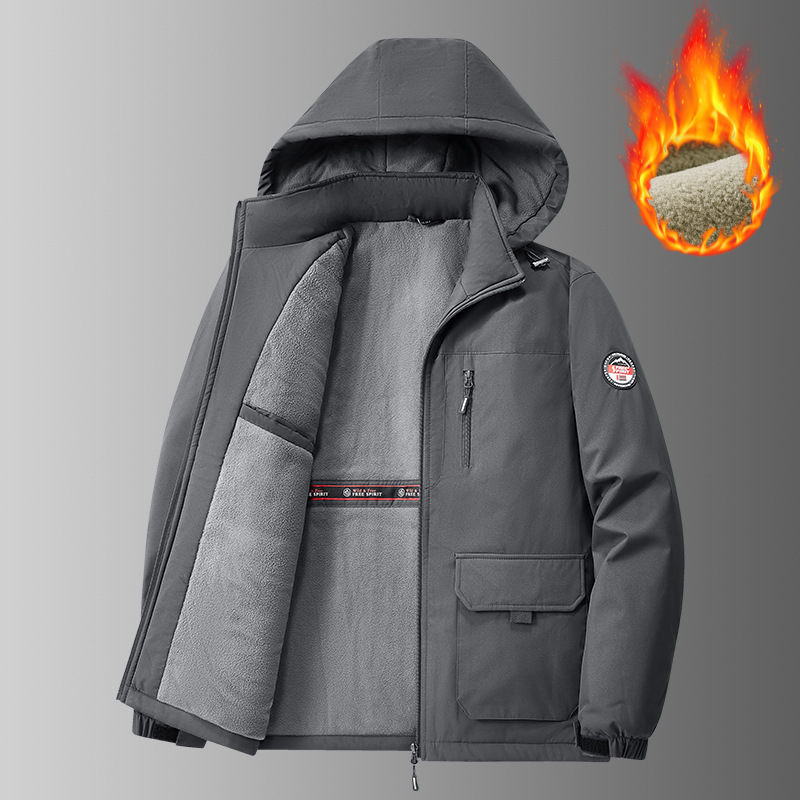 Cotton-Padded Jacket with Fleece Lining, Thickened for Windproof and Waterproof, Warm Autumn and Winter Cotton Coat, Plus-Size Workwear Outdoor Jacket for Men Cotton-Padded Jacket with Fleece Lining, Thickened for Windproof and Waterproof, Warm Autumn and Winter Cotton Coat, Plus-Size Workwear Outdoor Jacket for Men