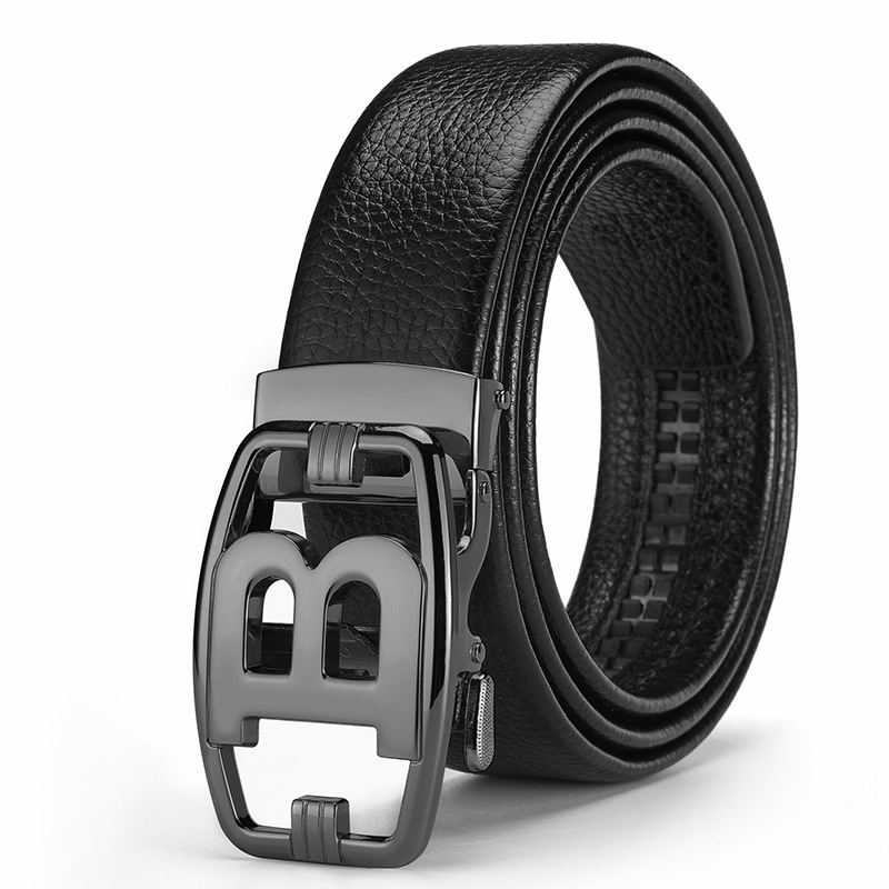 Cinturón de cuero puro para hombre, cuero suave en relieve, cinturón de estudiante, hebilla automática de aleación hueca, cinturón de todo fósforo, sello de cintura de moda en stock