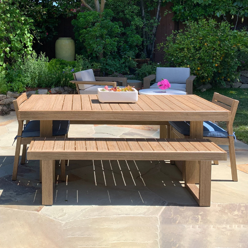 Mesas y sillas para patio exterior, muebles de madera anticorrosivos para jardín y balcón, conjunto de banco anticorrosivo para terraza y villa.