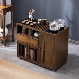 Mobile Tea Table, Tea Cart, Household Tea Cabinet, Bamboo Tea Table, Wheeled Tea Table, Kung Fu Tea Set, Water Boiling All in One