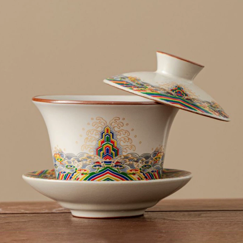 Китайская чашка для заваривания с крышкой (три размера), не горячая при соприкосновении, одиночная, для чайной церемонии, керамическая домашняя чайная чашка