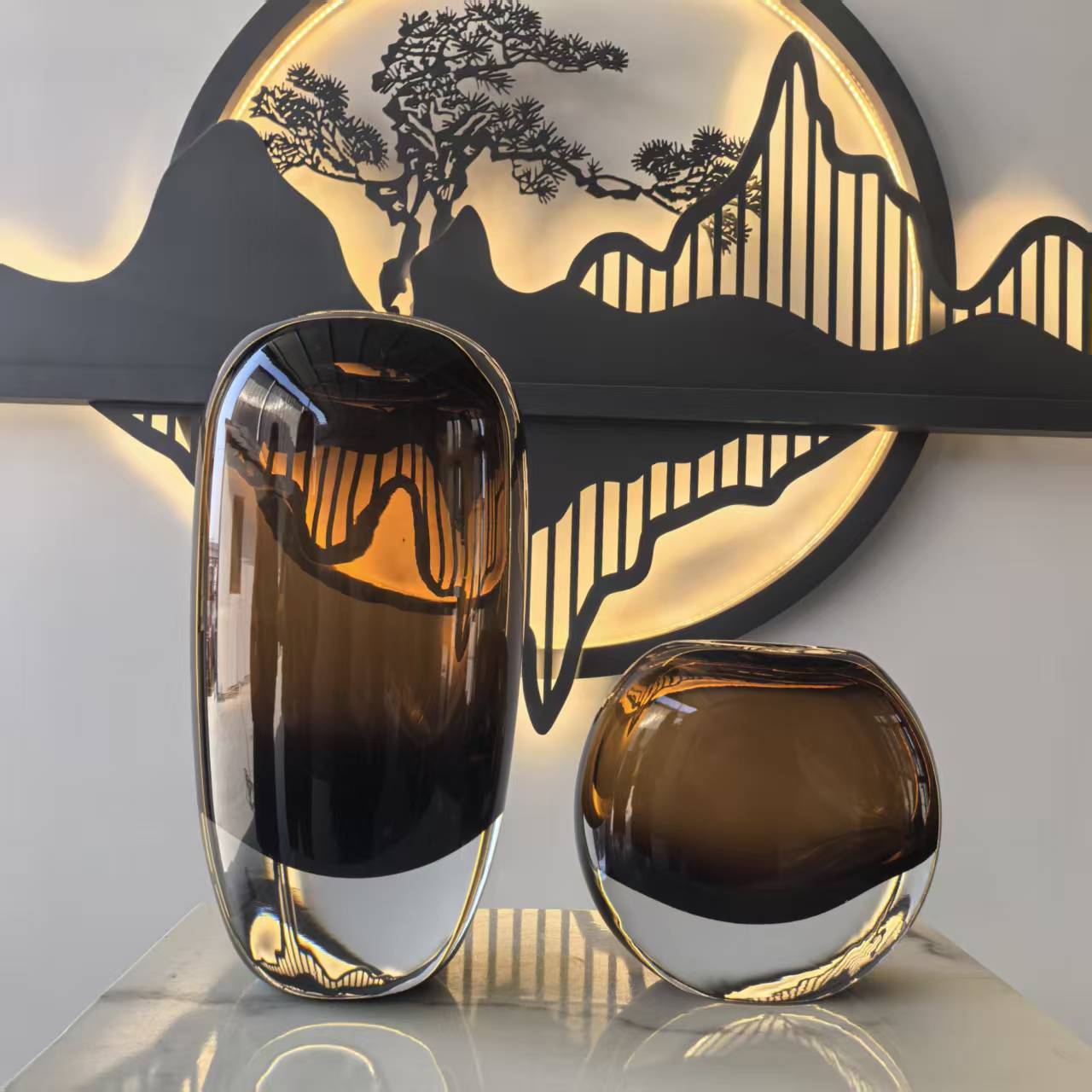 Modern light luxury glass vase living room flower arrangement glass flower device conference table entrance decoration high-grade glass decoration