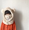 Velvet demi-season universal winter cute scarf, keep warm hat, with little bears, Korean style