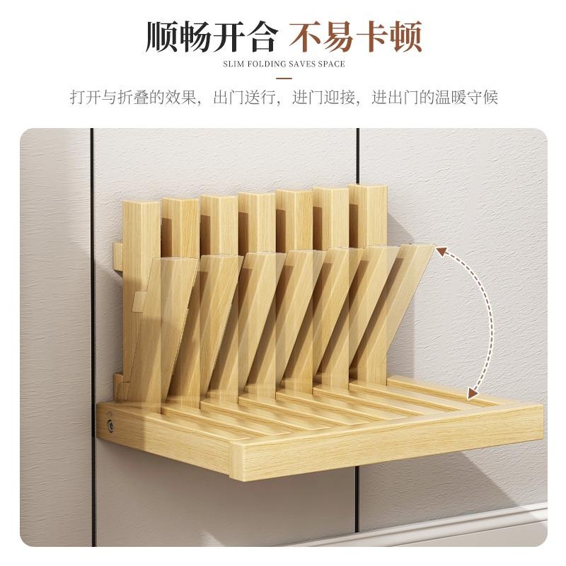 Solid Wood Folding Shoe Bench Wall Mounted Home Use Doorway Shoe Bench Entryway Hallway Invisible Hanging Wall Folding Chair 