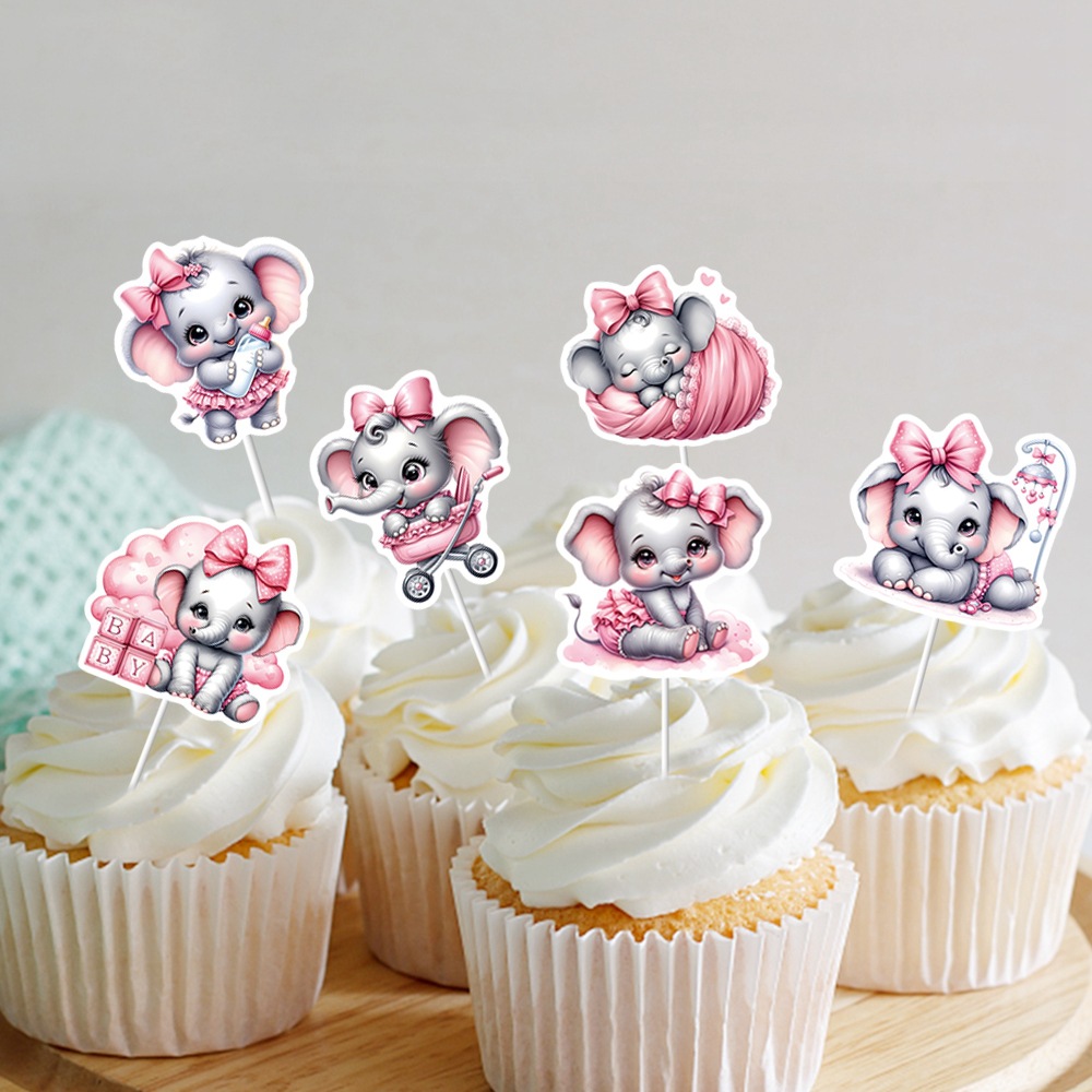 Nuevo producto transfronterizo baby shower decoración de fiesta tarta inserción rosa elefante pequeño inserción niña cumpleaños