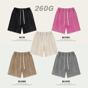 Cross-Border 260g Pure Cotton Heavy Distressed Snowflake Shorts European and American Street Loose Large Size Casual Shorts