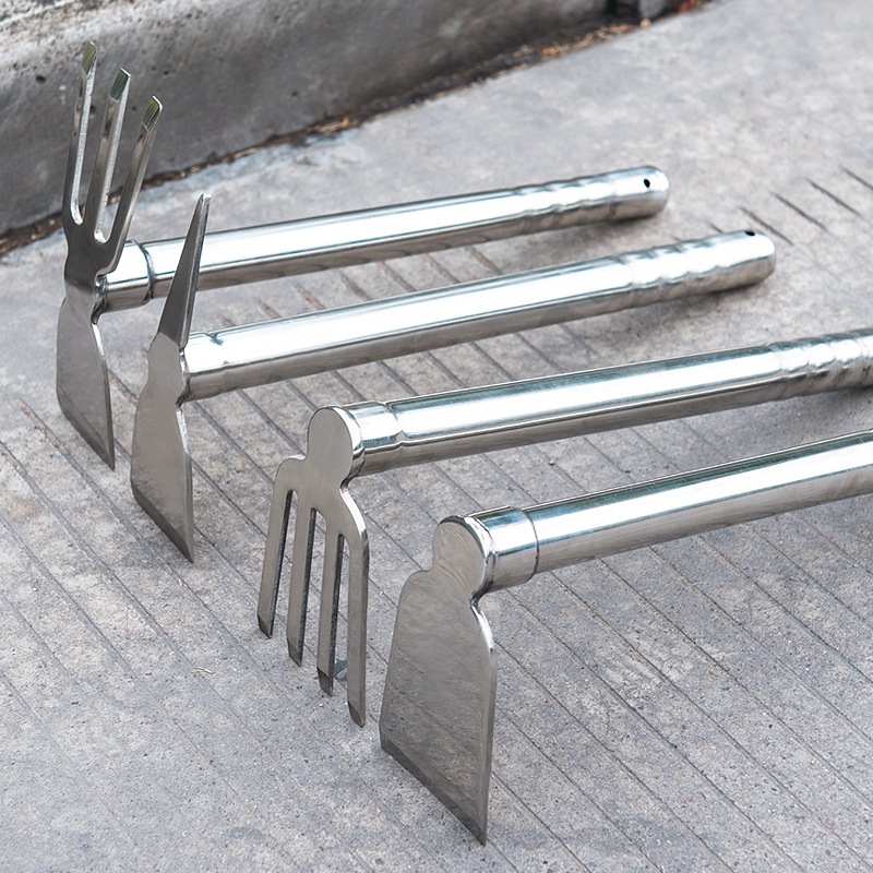 户外农具锄头全钢挖笋种菜种花加厚锄头农用耙镐不锈钢两用小锄头