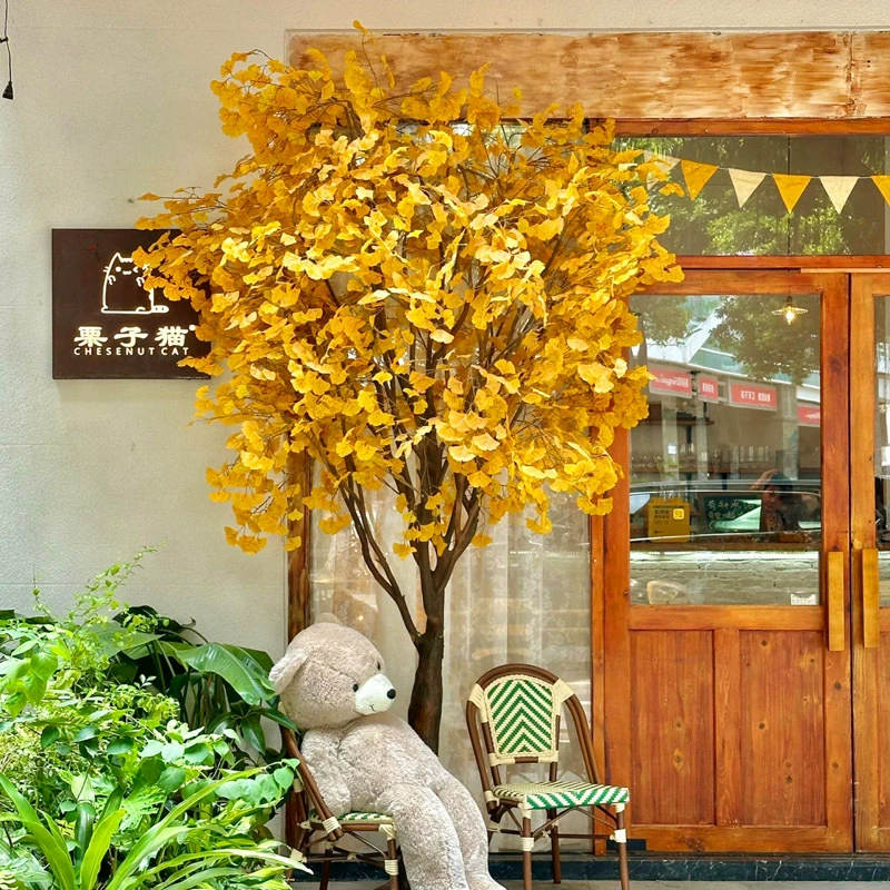 Имитированное дерево ginkgo, декоративная искусственная пальма для осени, интерьер и экстерьер, простое оформление ландшафта, большой зеленый растительный декор