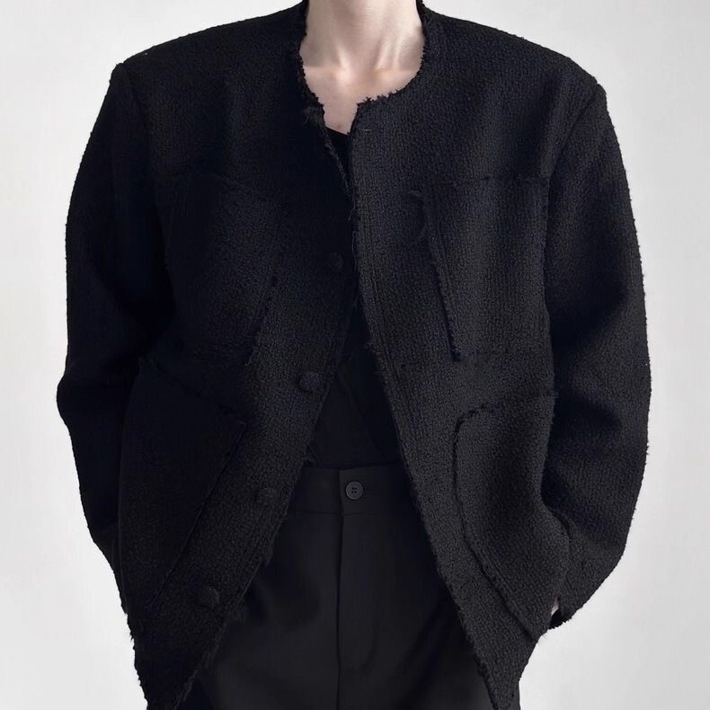 2025 Autumn and Winter New Style Small Fragrance Jacket for Men, High-End, Handsome and Trendy Design, Raw Edge Woven Tweed Jacket