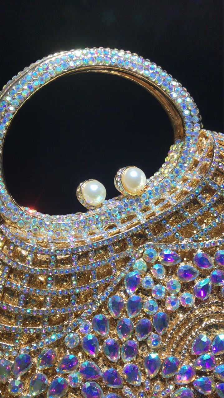 Túi clutch nữ đính đá rhinestone dự tiệc, xách tay kiêm đeo chéo có sức chứa lớn — Đế Vàng Kim Cương chi tiết 5