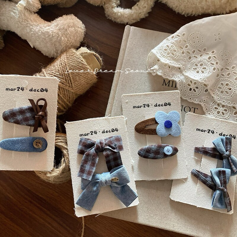 2-Pack Korean Ins2026 New Style Blue and Coffee-Colored Bow Hair Clips, Fashionable Bangs Clips, Children's Hair Accessories for Girls