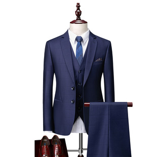 Men's Business Casual Suit Three-Piece Plaid Slim-Fit Business Suit Cross-Border Suit