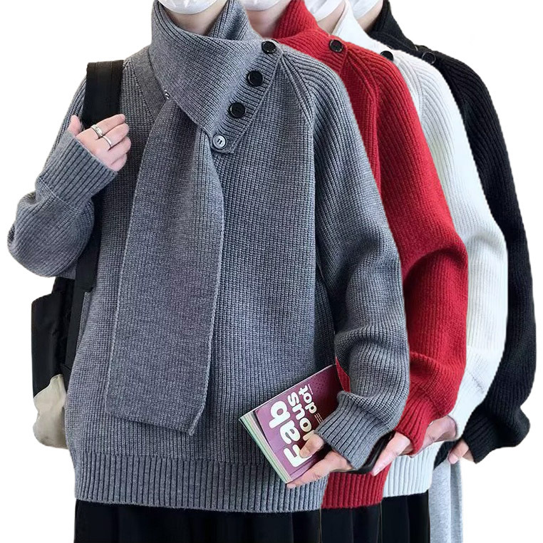 Explosiones transfronterizas de tamaño grande turban desmontable camisa de punto suéter masculino botón de sentido superior otoño invierno fábrica al por mayor