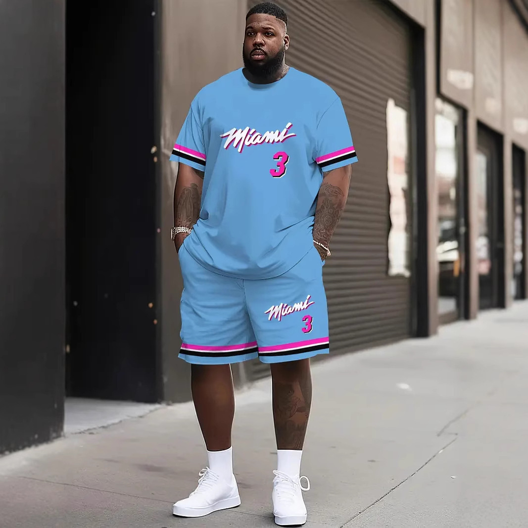 Traje de pantalones cortos de camiseta de verano europeo y americano transfronterizo de Amazon Patrón 3D Impresión digital Traje de pantalones de playa casuales