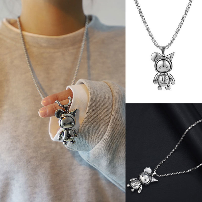 Collier pendentif petit monstre en acier inoxydable unisexe_voghion.com