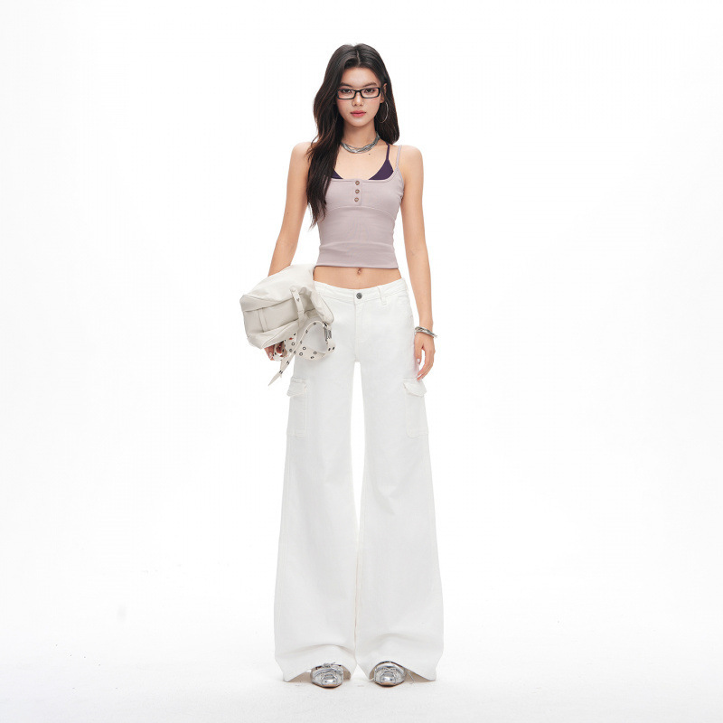 26 Spring/Summer New Style Versatile Commuter White Low-Waist Slimming Slightly Loose Stretch Workwear Flared Jeans for Women